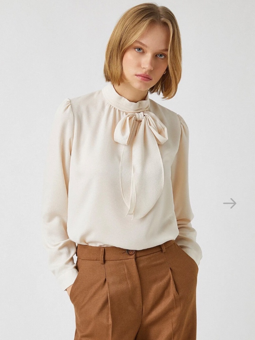 KOTN Bow Neck Long Sleeve Shirt Blouse Women's size L